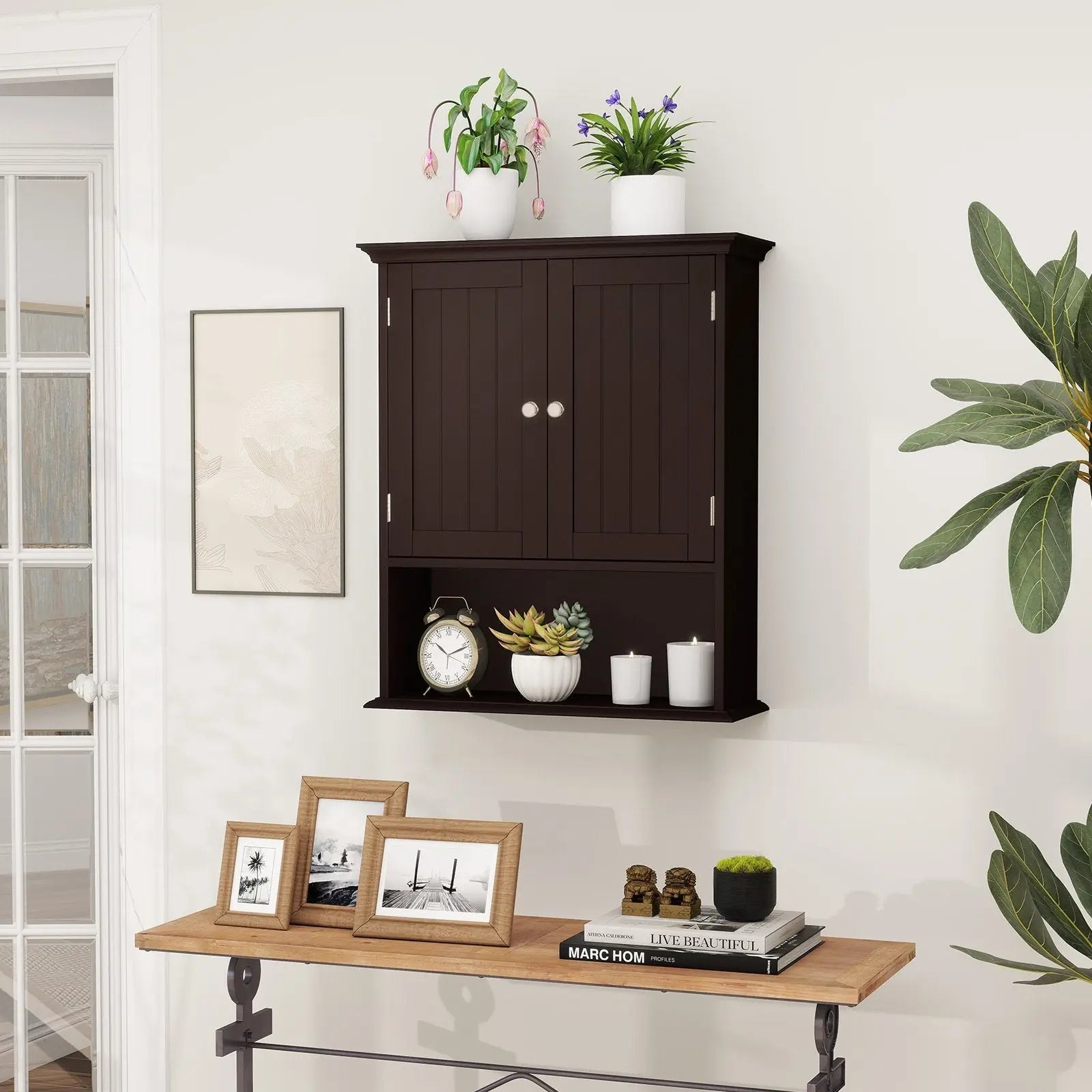 Wall Mount Bathroom Cabinet Storage Organizer with Doors and Shelves-Black Direct by Wilsons Home Store
