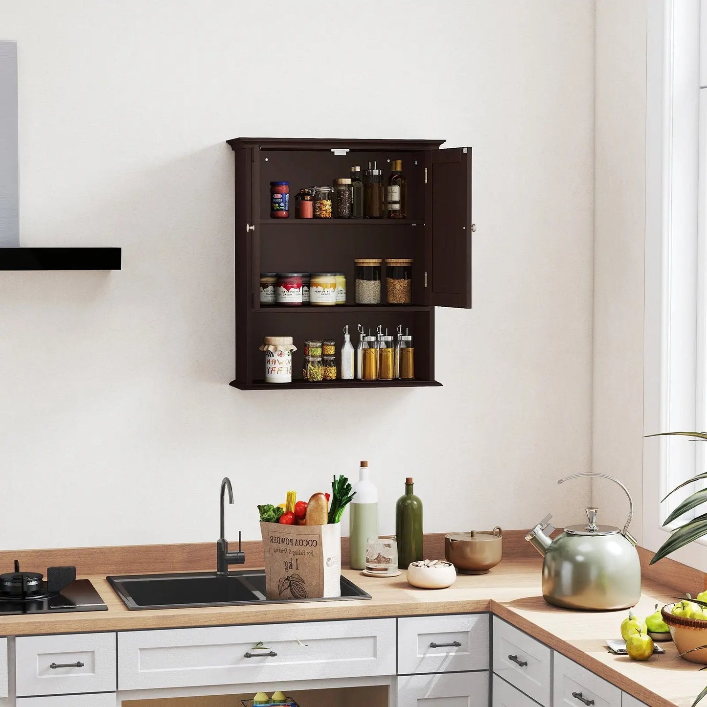 Wall Mount Bathroom Cabinet Storage Organizer with Doors and Shelves-Black Direct by Wilsons Home Store