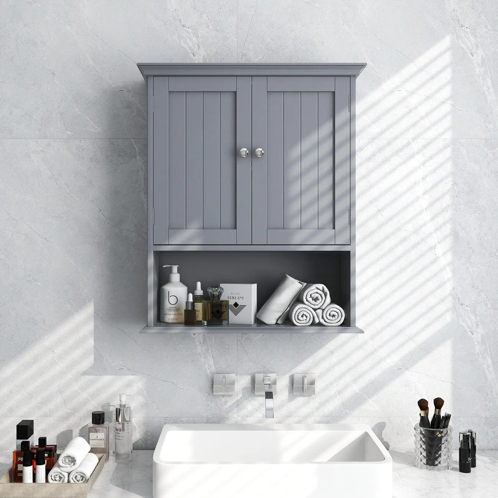 Wall Mount Bathroom Cabinet Storage Organizer with Doors and Shelves-Black Direct by Wilsons Home Store