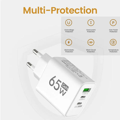 Gan 65W USB Type C PD Fast Charging Wall Charger Adapter for Iphone 15 14 Pro Max Xiaomi Samsung Oneplus POCO Quick Charger 3.0
