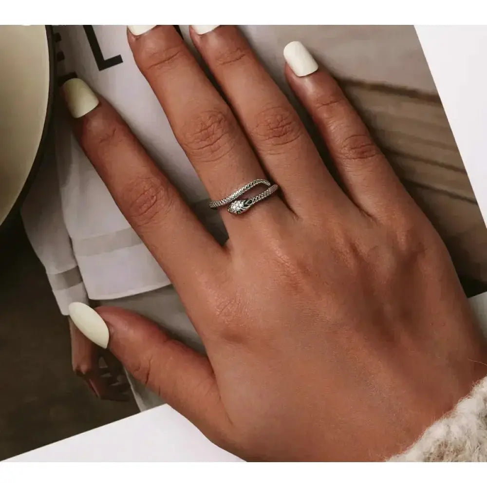 925 Sterling Silver Adjustable Snake Ring With Green Zircon - Fashion Jewelry In 4 Colors Itz Luxury