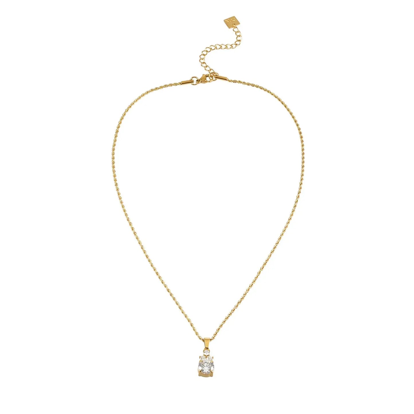 DANAE Gold: Textured Rope Chain with Zirconia Gems Pendant – Trio of Mini Stones on a Larger Gem HACKNEY NINE Jewellery