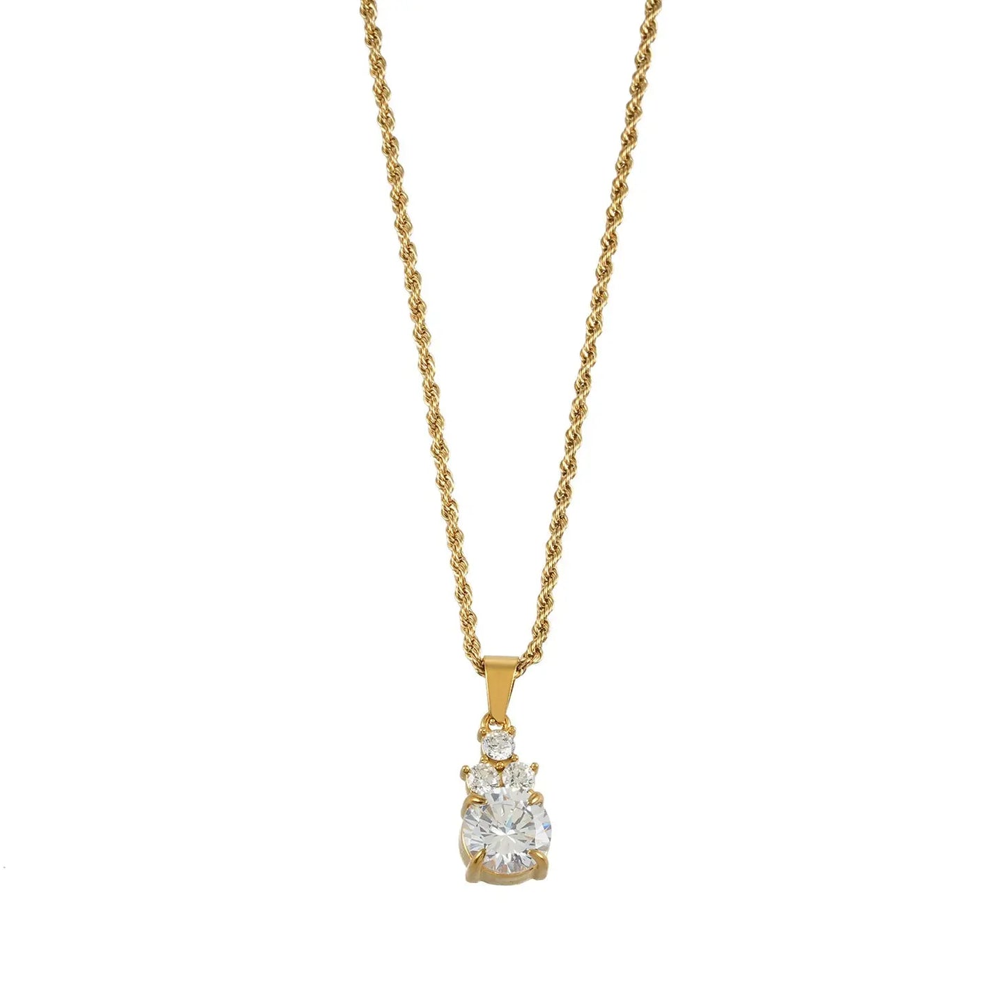 DANAE Gold: Textured Rope Chain with Zirconia Gems Pendant – Trio of Mini Stones on a Larger Gem HACKNEY NINE Jewellery