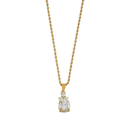 DANAE Gold: Textured Rope Chain with Zirconia Gems Pendant – Trio of Mini Stones on a Larger Gem HACKNEY NINE Jewellery