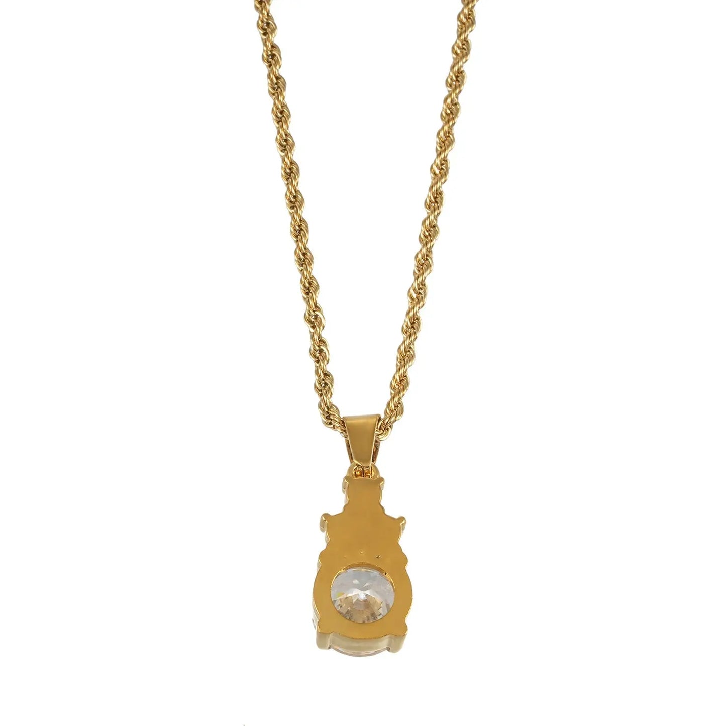 DANAE Gold: Textured Rope Chain with Zirconia Gems Pendant – Trio of Mini Stones on a Larger Gem HACKNEY NINE Jewellery