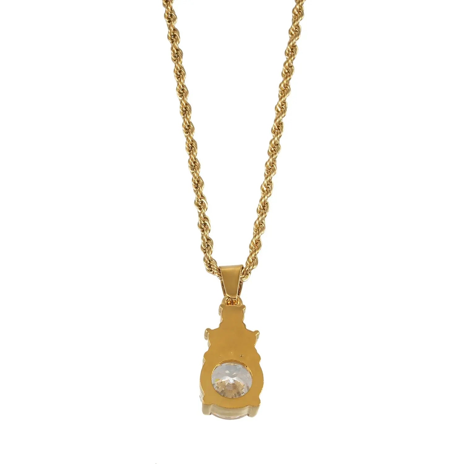 DANAE Gold: Textured Rope Chain with Zirconia Gems Pendant – Trio of Mini Stones on a Larger Gem HACKNEY NINE Jewellery