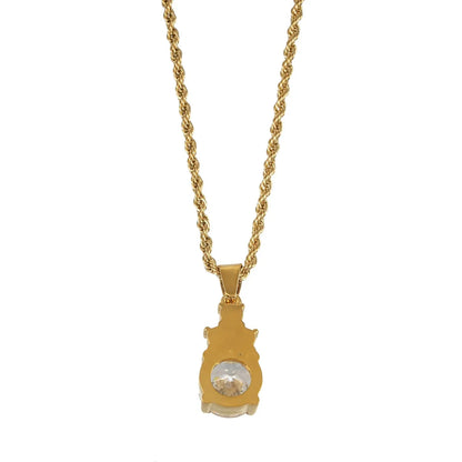DANAE Gold: Textured Rope Chain with Zirconia Gems Pendant – Trio of Mini Stones on a Larger Gem HACKNEY NINE Jewellery
