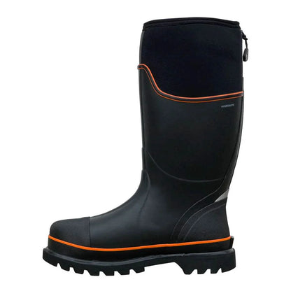 Dryshod unisex steel-toe Max CSA high black/orange steel-toe unisex work boots for safety and warmth.