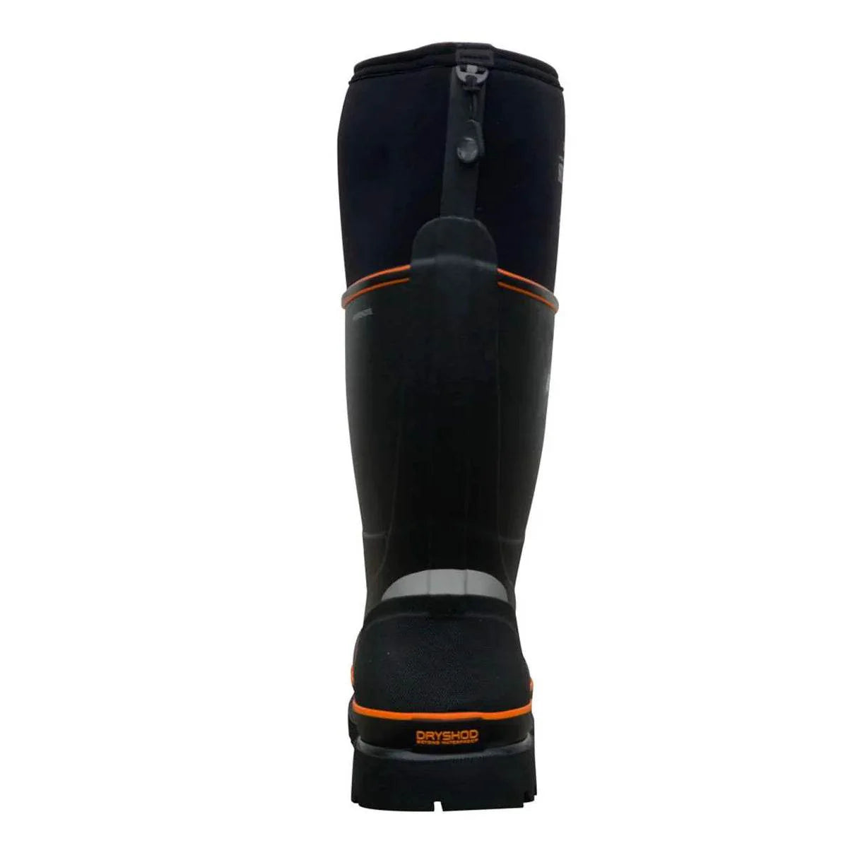 Dryshod unisex steel-toe Max CSA high work boot in black and orange, focusing on comfort and durability for steel-toe unisex work boots.
