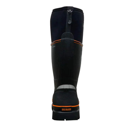 Dryshod unisex steel-toe Max CSA high work boot in black and orange, focusing on comfort and durability for steel-toe unisex work boots.