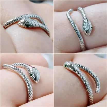 925 Sterling Silver Adjustable Snake Ring With Green Zircon - Fashion Jewelry In 4 Colors Itz Luxury
