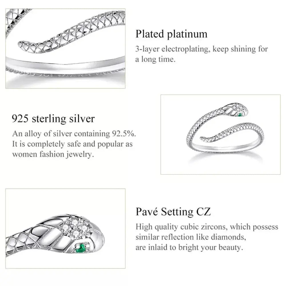 925 Sterling Silver Adjustable Snake Ring With Green Zircon - Fashion Jewelry In 4 Colors Itz Luxury