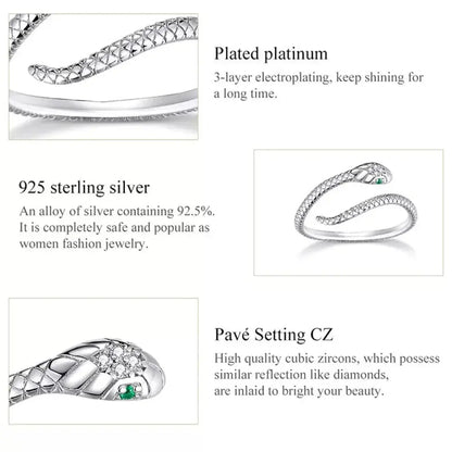 925 Sterling Silver Adjustable Snake Ring With Green Zircon - Fashion Jewelry In 4 Colors Itz Luxury