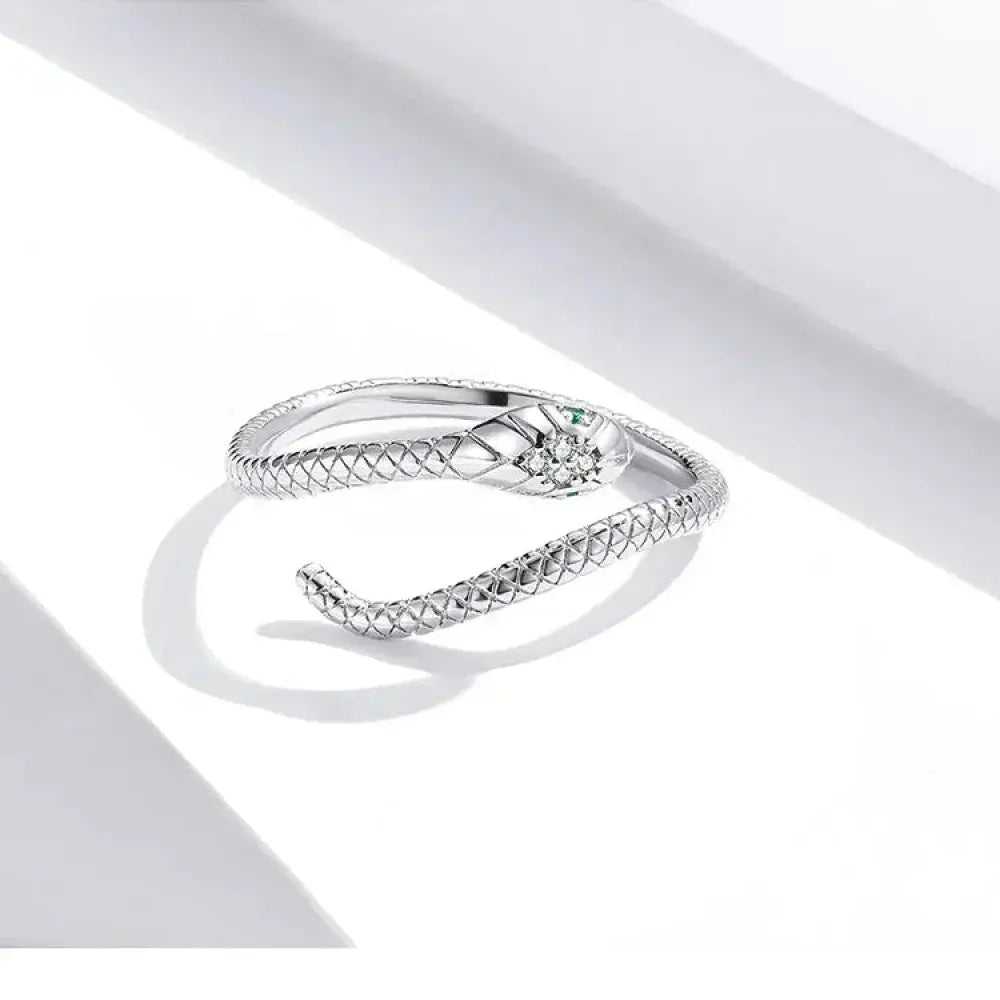 925 Sterling Silver Adjustable Snake Ring With Green Zircon - Fashion Jewelry In 4 Colors Itz Luxury