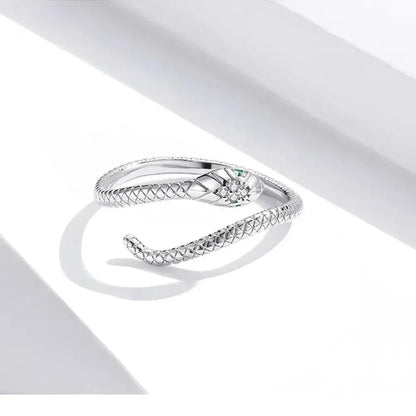 925 Sterling Silver Adjustable Snake Ring With Green Zircon - Fashion Jewelry In 4 Colors Itz Luxury