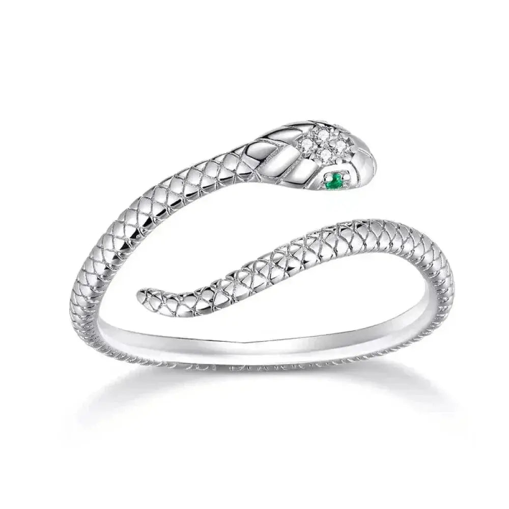 925 Sterling Silver Adjustable Snake Ring With Green Zircon - Fashion Jewelry In 4 Colors Itz Luxury