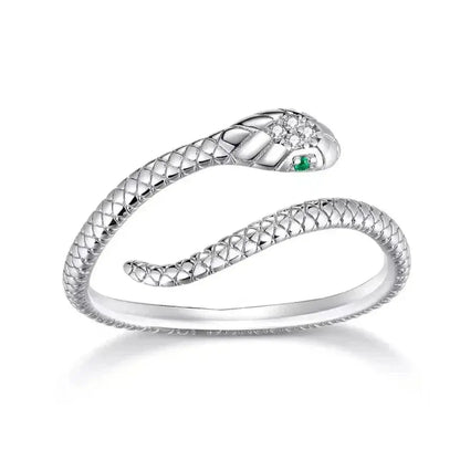 925 Sterling Silver Adjustable Snake Ring With Green Zircon - Fashion Jewelry In 4 Colors Itz Luxury