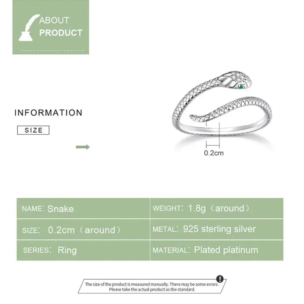 925 Sterling Silver Adjustable Snake Ring With Green Zircon - Fashion Jewelry In 4 Colors Itz Luxury