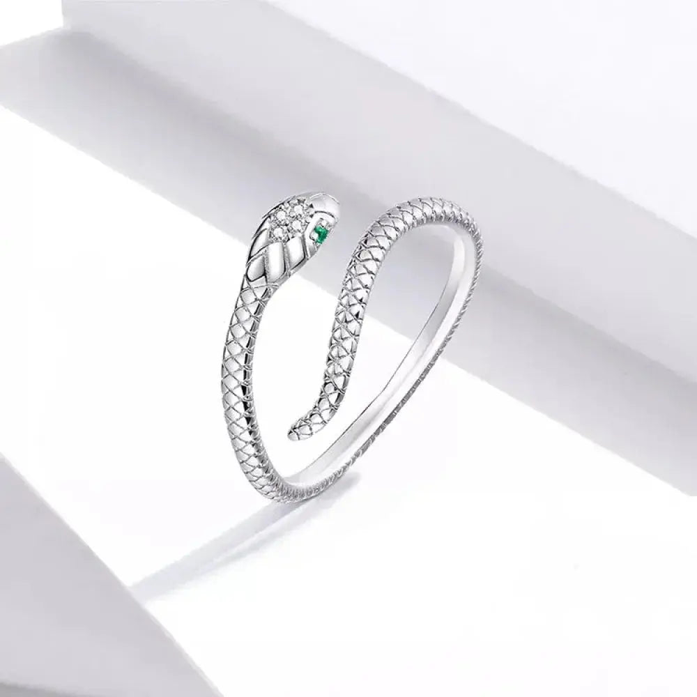 925 Sterling Silver Adjustable Snake Ring With Green Zircon - Fashion Jewelry In 4 Colors Itz Luxury