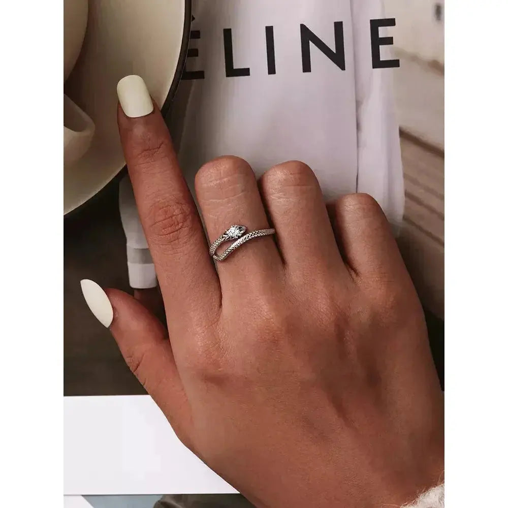 925 Sterling Silver Adjustable Snake Ring With Green Zircon - Fashion Jewelry In 4 Colors Itz Luxury