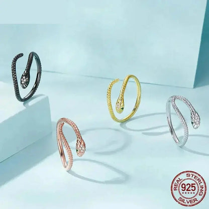 925 Sterling Silver Adjustable Snake Ring With Green Zircon - Fashion Jewelry In 4 Colors Itz Luxury
