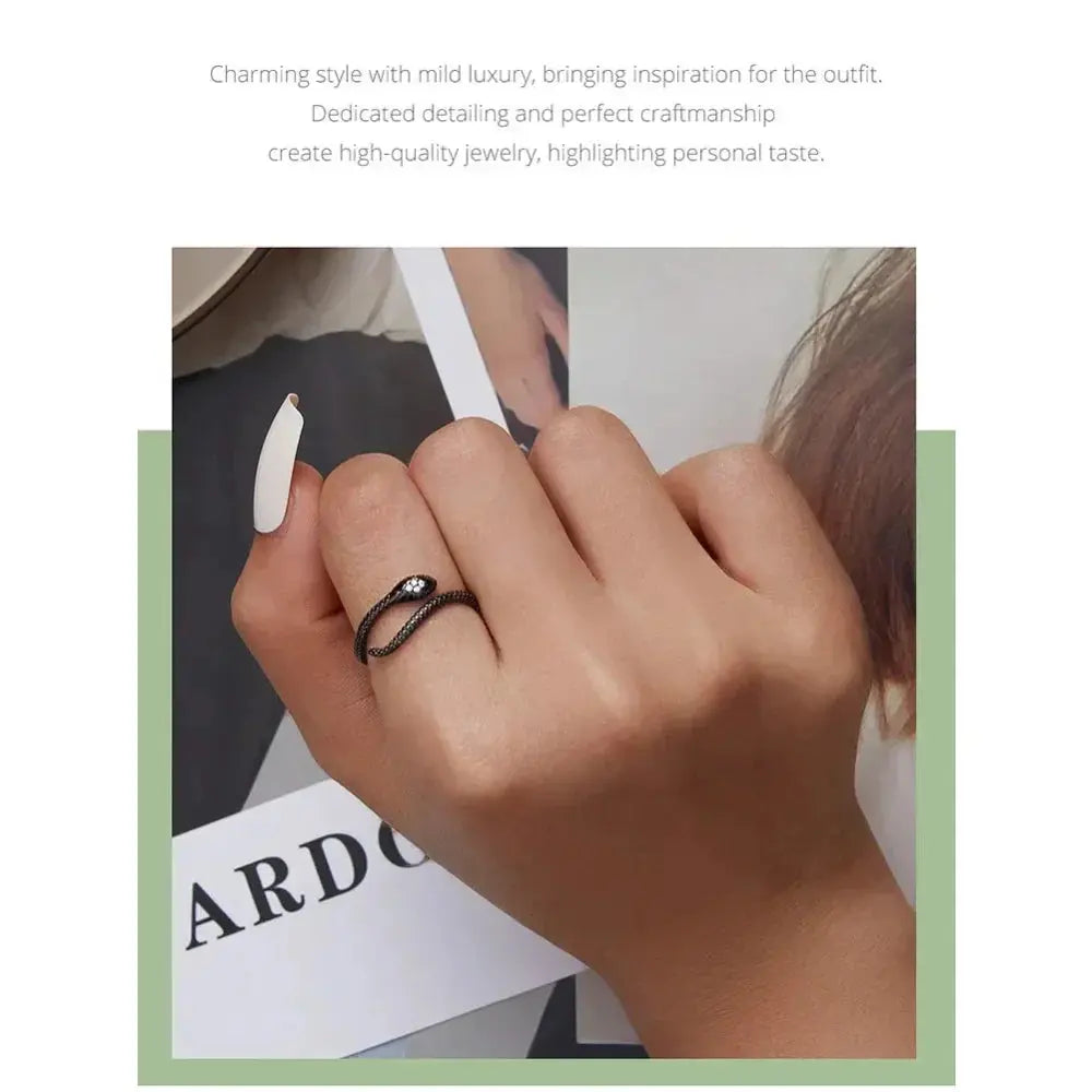 925 Sterling Silver Adjustable Snake Ring With Green Zircon - Fashion Jewelry In 4 Colors Itz Luxury