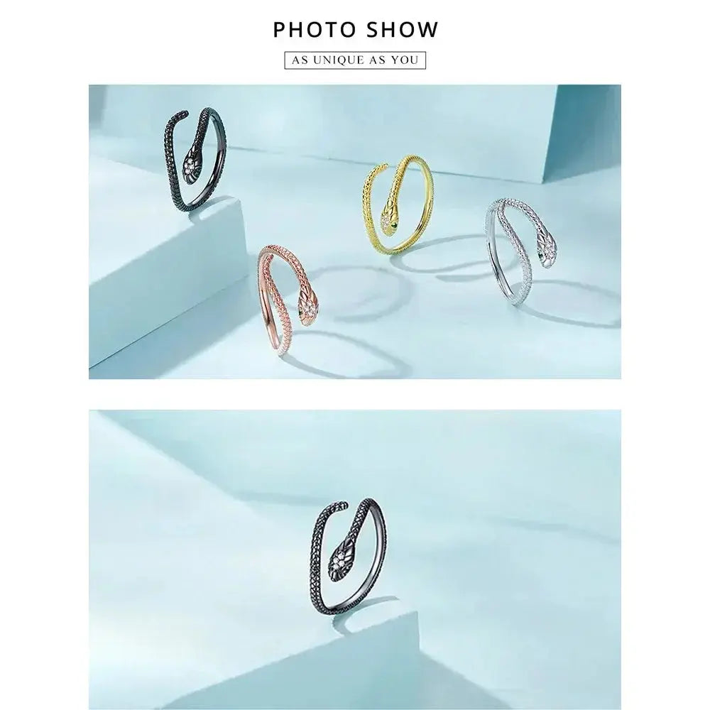925 Sterling Silver Adjustable Snake Ring With Green Zircon - Fashion Jewelry In 4 Colors Itz Luxury