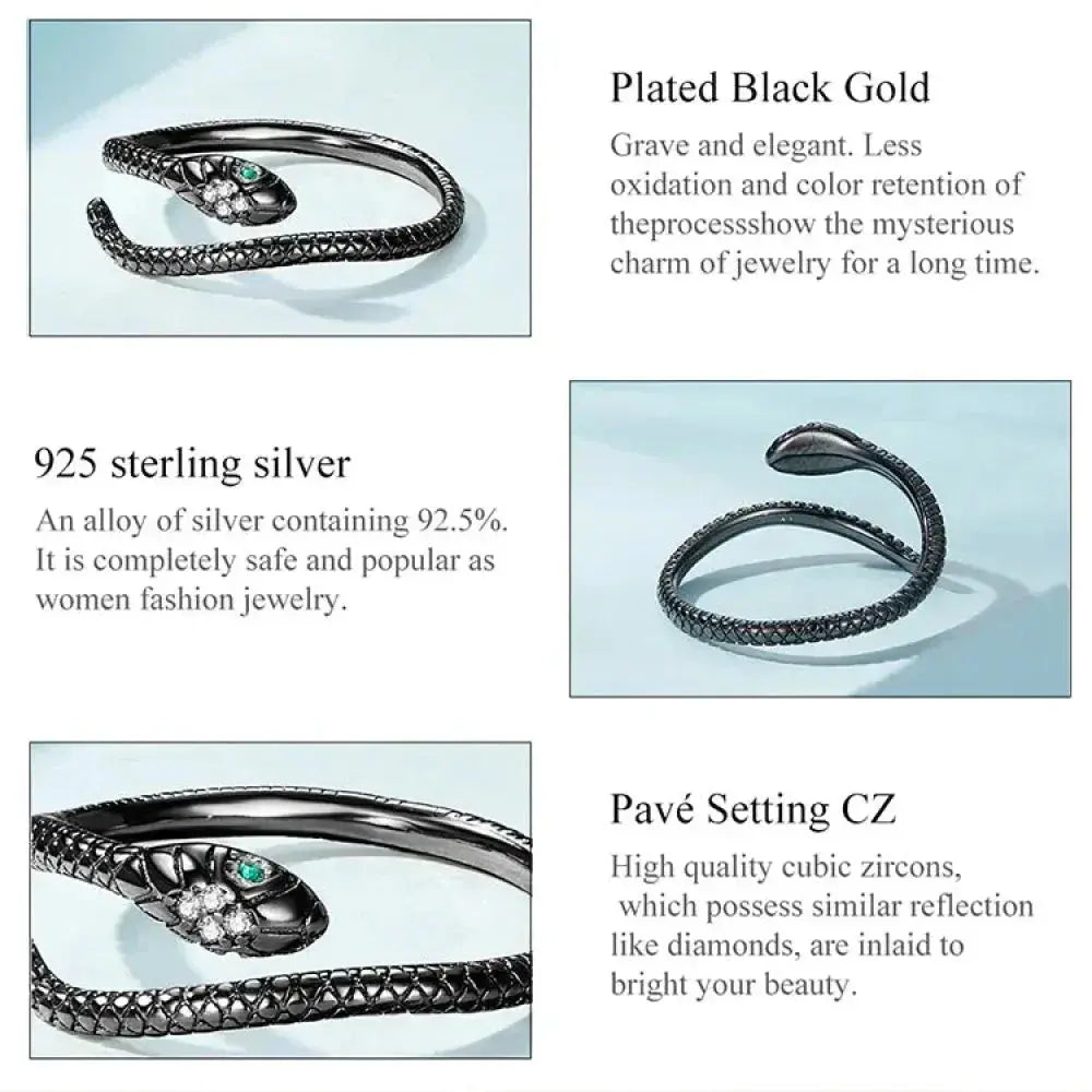 925 Sterling Silver Adjustable Snake Ring With Green Zircon - Fashion Jewelry In 4 Colors Itz Luxury
