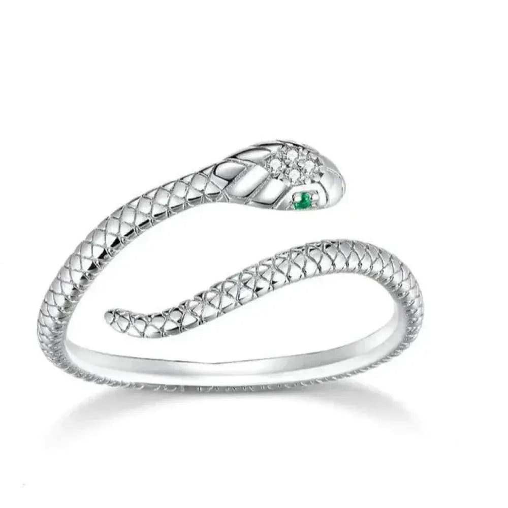 925 Sterling Silver Adjustable Snake Ring With Green Zircon - Fashion Jewelry In 4 Colors Itz Luxury