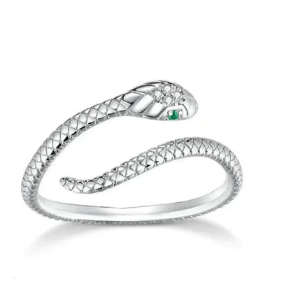 925 Sterling Silver Adjustable Snake Ring With Green Zircon - Fashion Jewelry In 4 Colors Itz Luxury