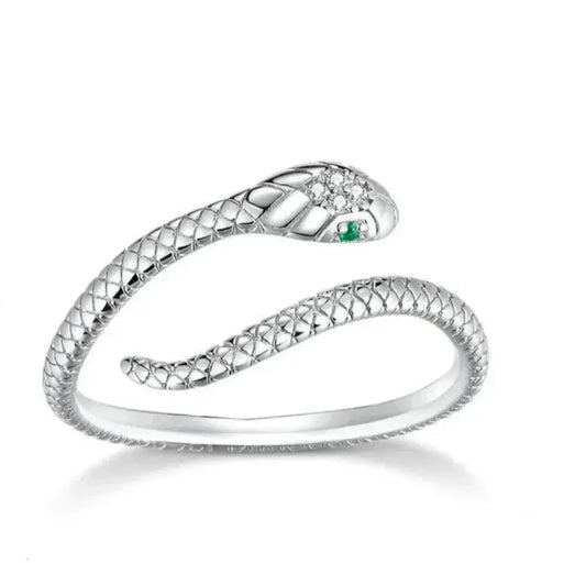 925 Sterling Silver Adjustable Snake Ring With Green Zircon - Fashion Jewelry In 4 Colors Itz Luxury