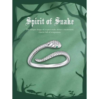 925 Sterling Silver Adjustable Snake Ring With Green Zircon - Fashion Jewelry In 4 Colors Itz Luxury