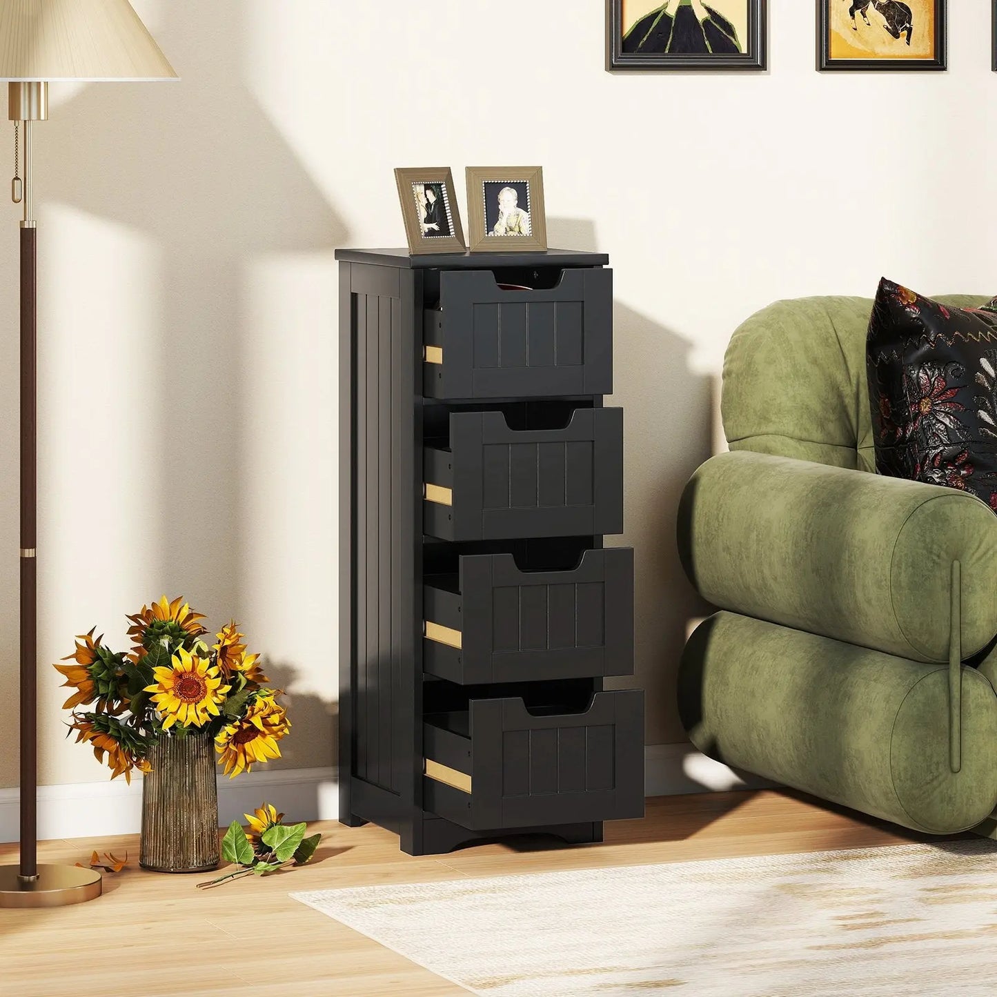 Free-Standing Side Storage Organizer with 4 Drawers-Black Direct by Wilsons Home Store