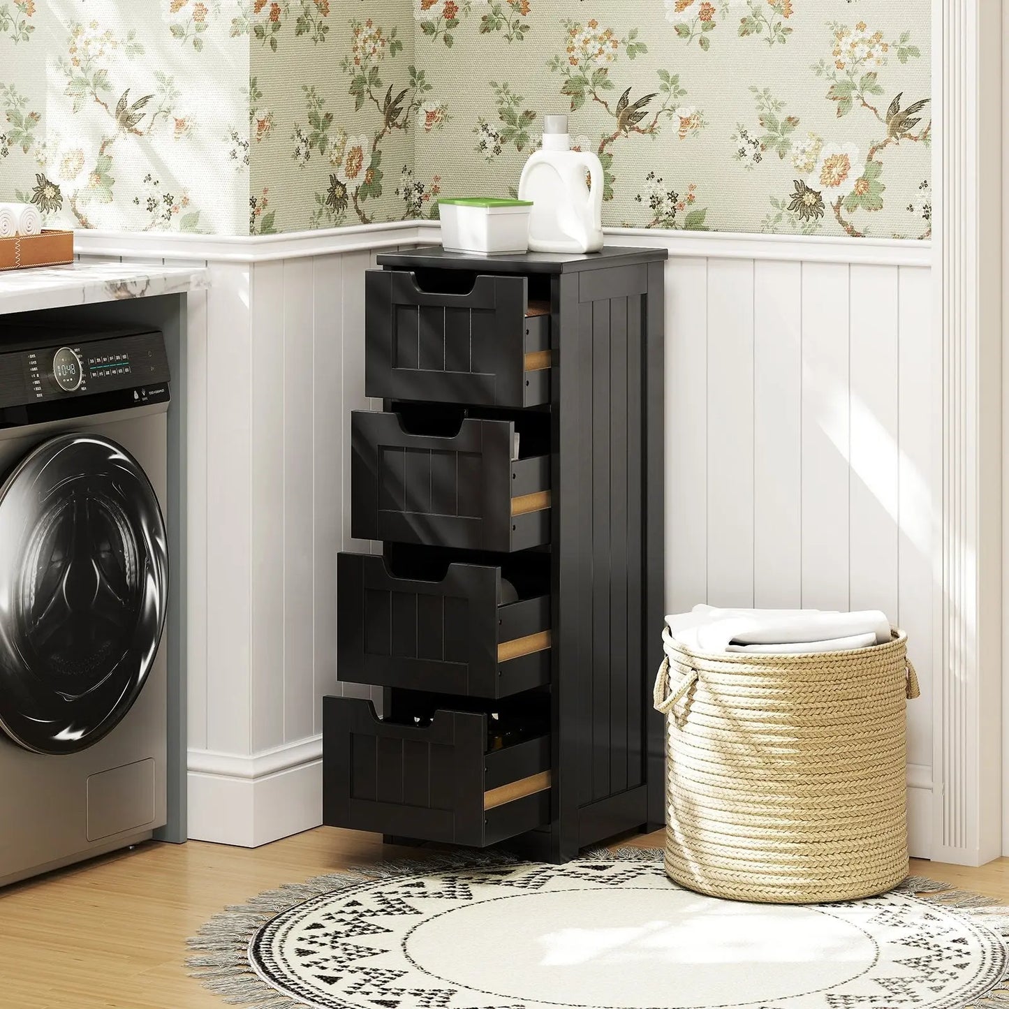 Free-Standing Side Storage Organizer with 4 Drawers-Black Direct by Wilsons Home Store