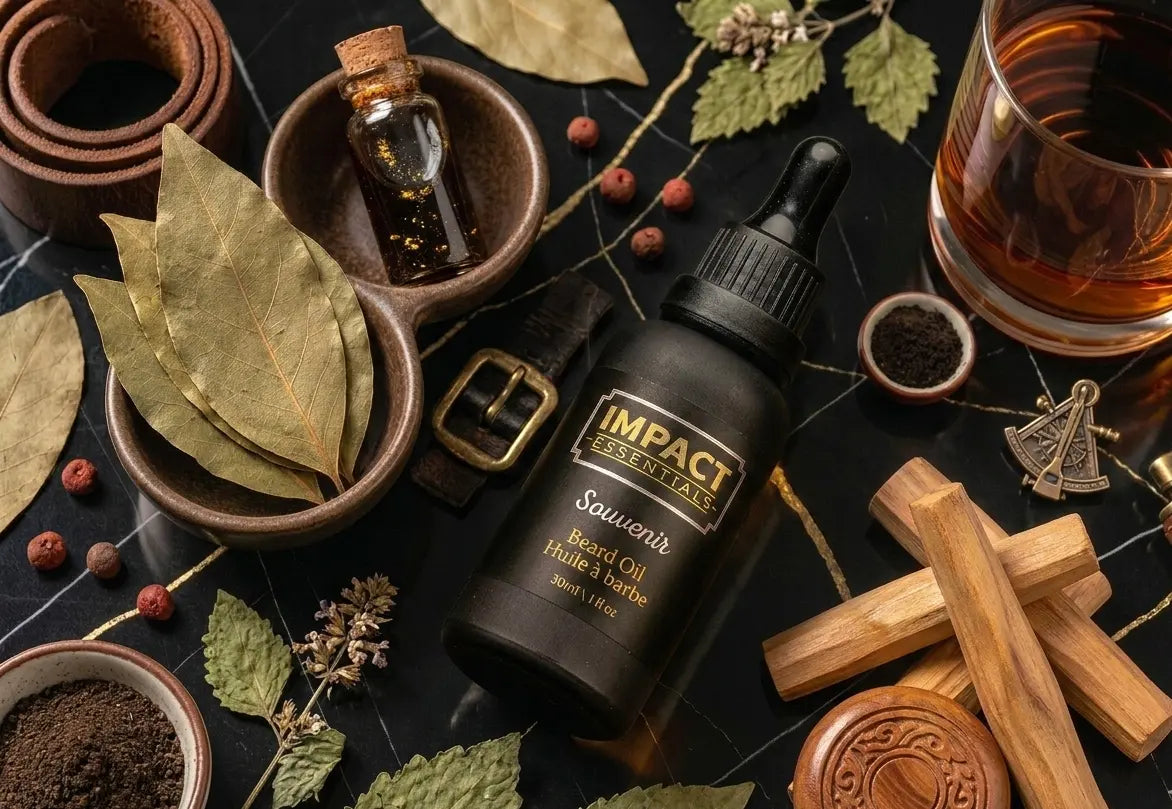 Souvenir Beard Oil | Bay Rum & Sandalwood Impact Essentials