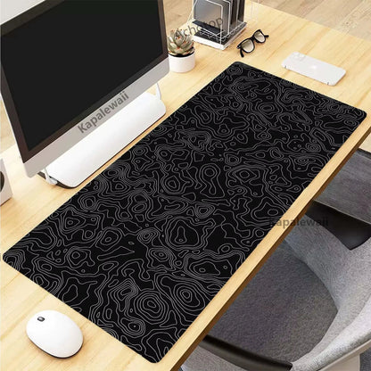 Black and White Topographic Map Art Mouse Pad XXL Mousepad Rubber Keyboard Pads Gaming Setup Accessories Mouse Mat 900X400Mm