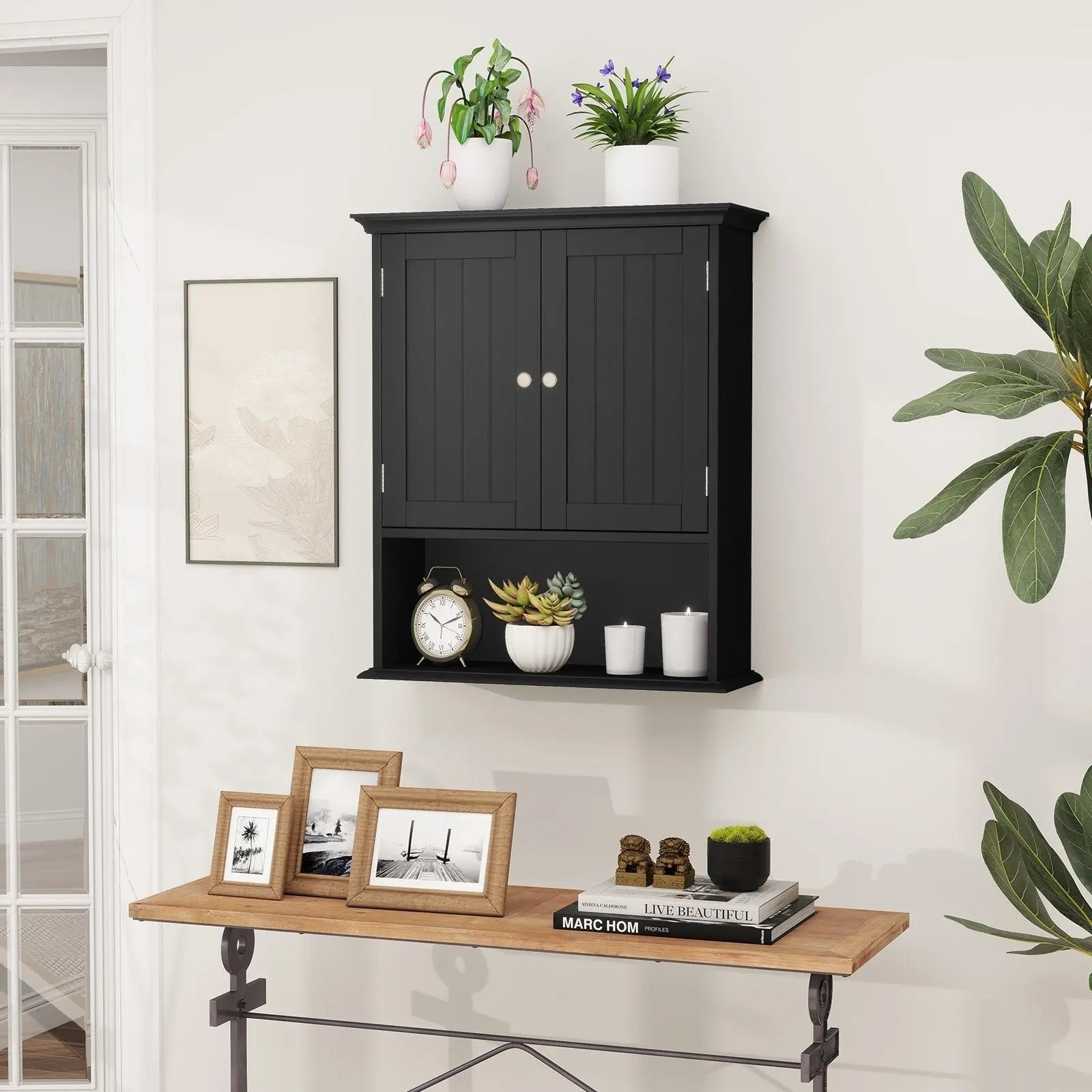 Wall Mount Bathroom Cabinet Storage Organizer with Doors and Shelves-Black Direct by Wilsons Home Store