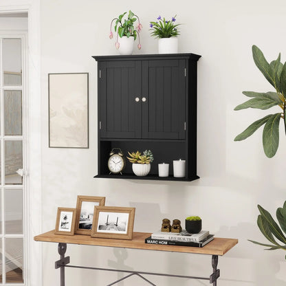 Wall Mount Bathroom Cabinet Storage Organizer with Doors and Shelves-Black Direct by Wilsons Home Store