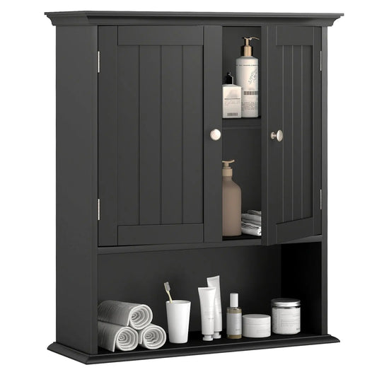 Wall Mount Bathroom Cabinet Storage Organizer with Doors and Shelves-Black Direct by Wilsons Home Store