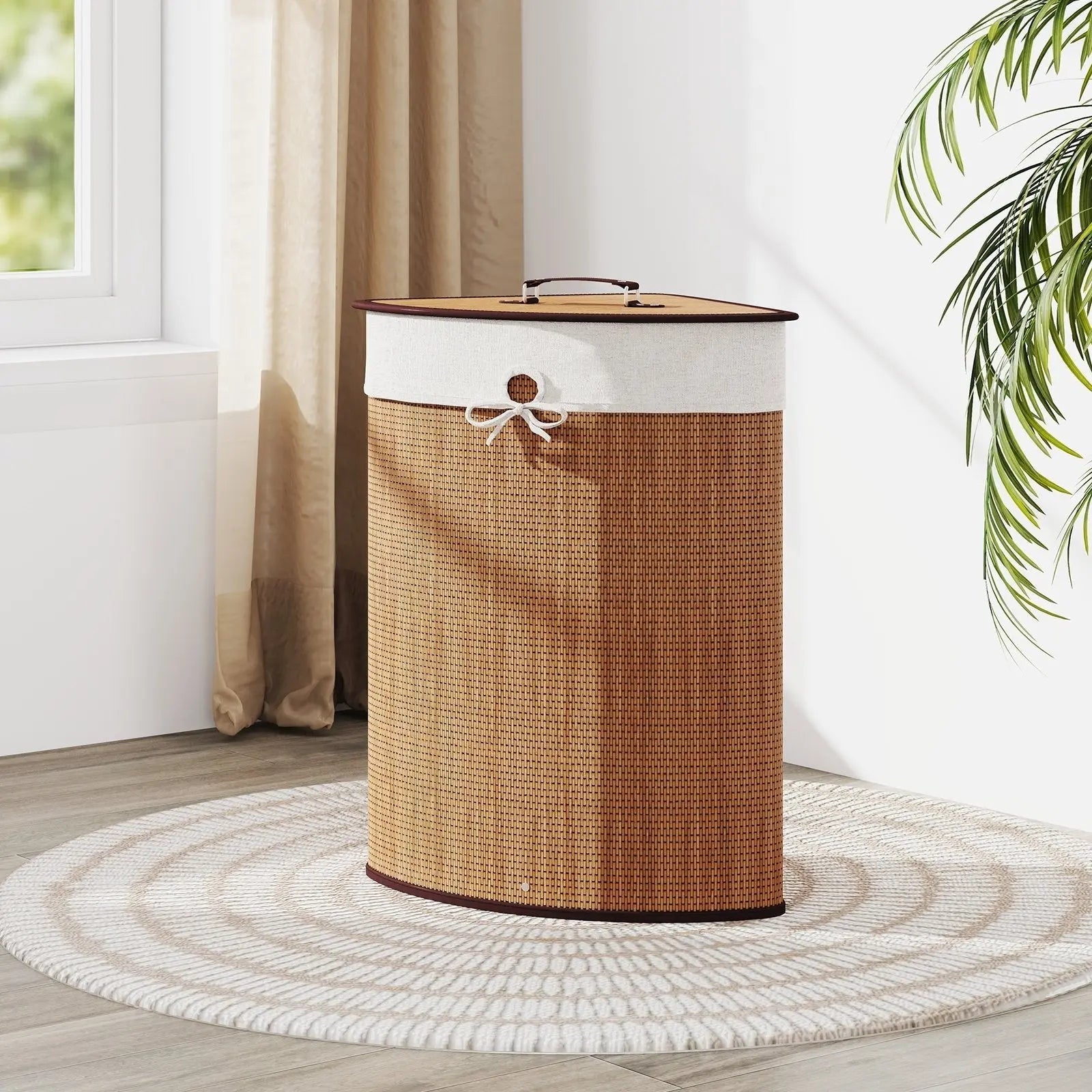 Corner Bamboo Hamper Laundry Basket with Lid and Removable Liner-Black Direct by Wilsons Home Store