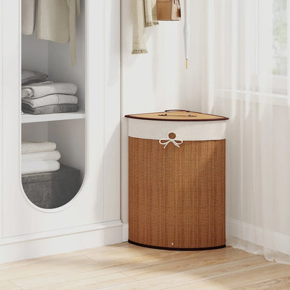 Corner Bamboo Hamper Laundry Basket with Lid and Removable Liner-Black Direct by Wilsons Home Store