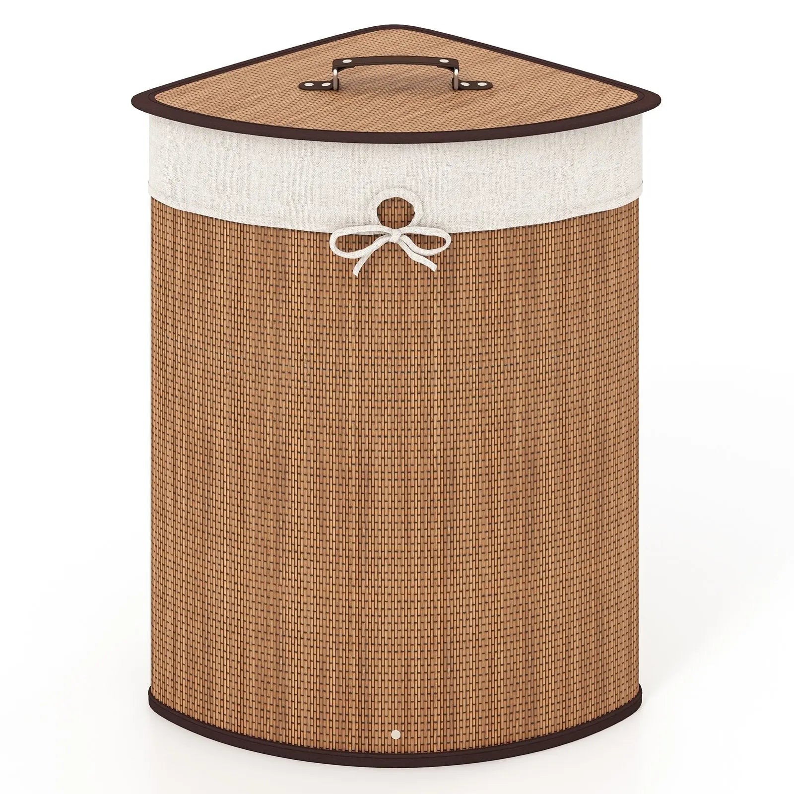 Corner Bamboo Hamper Laundry Basket with Lid and Removable Liner-Black Direct by Wilsons Home Store