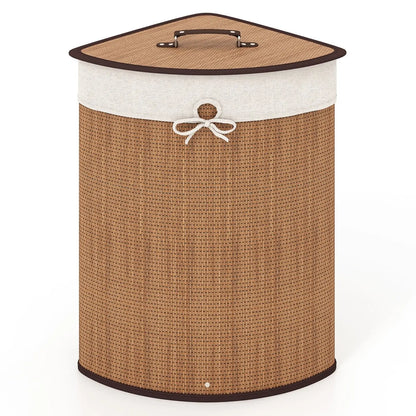 Corner Bamboo Hamper Laundry Basket with Lid and Removable Liner-Black Direct by Wilsons Home Store