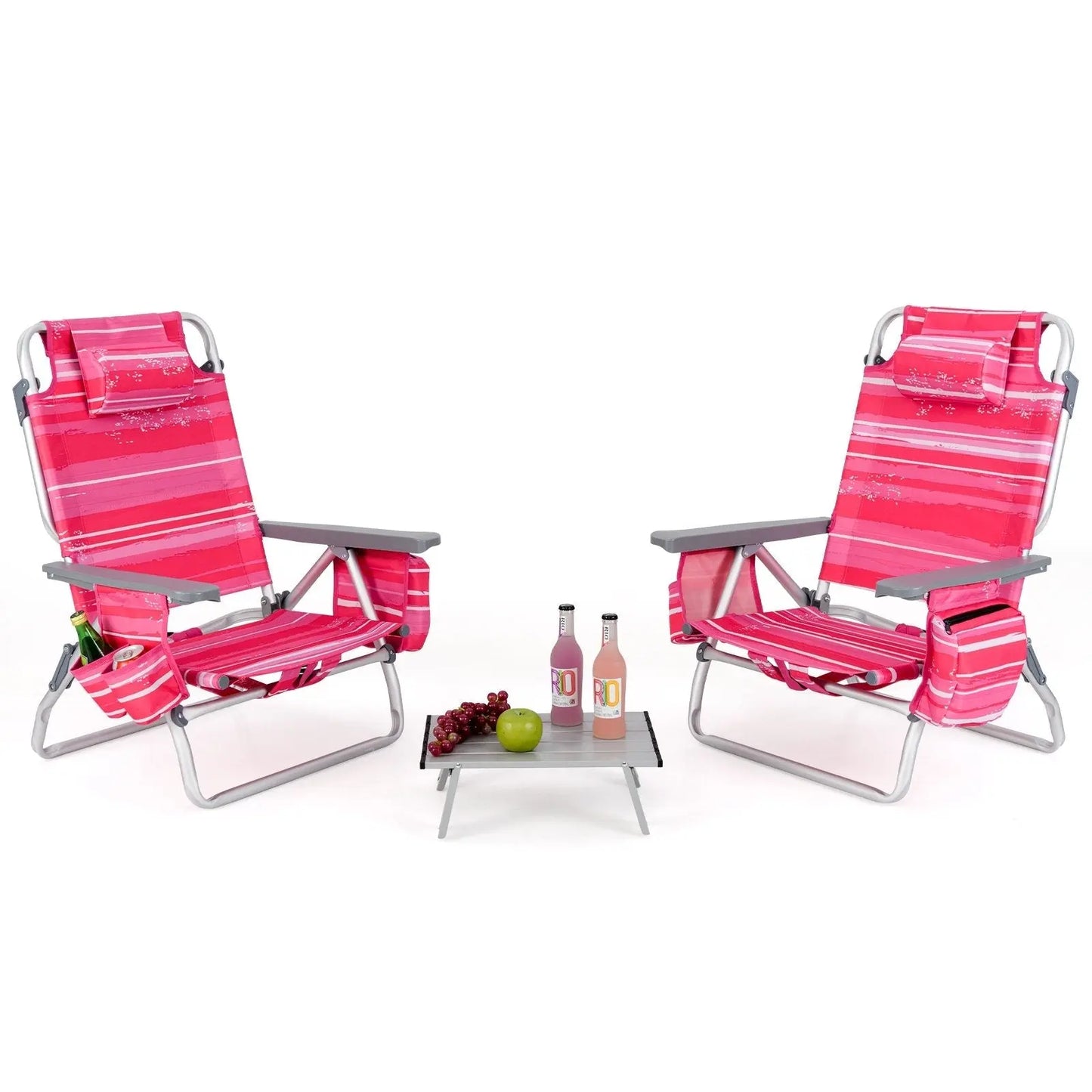 2 Packs 5-Position Outdoor Folding Backpack Beach Table Chair Reclining Chair Set-Blue Direct by Wilsons Home Store