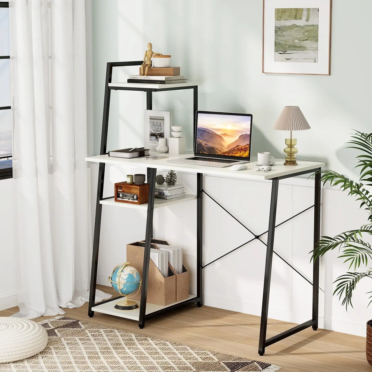 Computer Desk with Shelves and 3-Tier Storage Bookshelf-Brown Direct by Wilsons Home Store