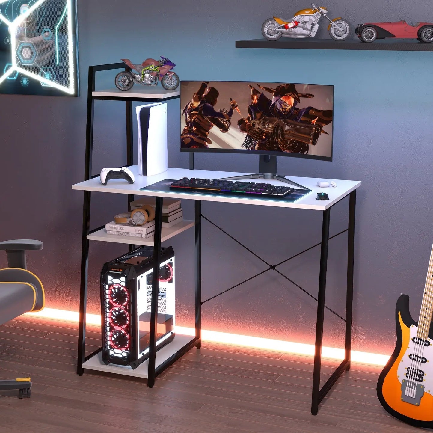 Computer Desk with Shelves and 3-Tier Storage Bookshelf-Brown Direct by Wilsons Home Store