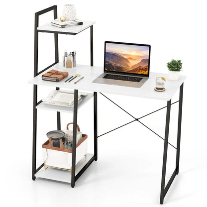 Computer Desk with Shelves and 3-Tier Storage Bookshelf-Brown Direct by Wilsons Home Store