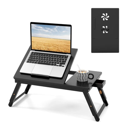 Adjustable Bamboo Laptop Desk with Tilting Top and Drawer-Brown Direct by Wilsons Home Store