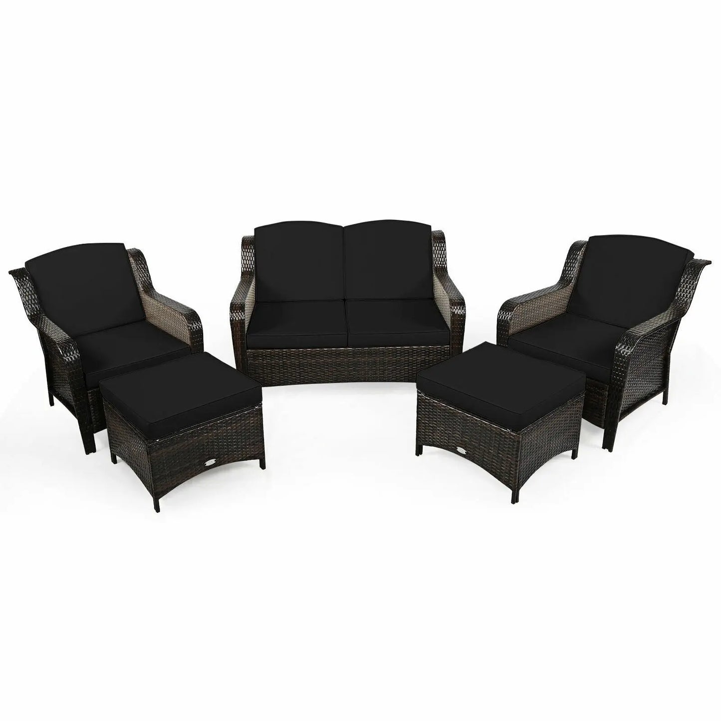5 Pieces Patio Rattan Sofa Set with Cushion and Ottoman-Black Direct by Wilsons Home Store