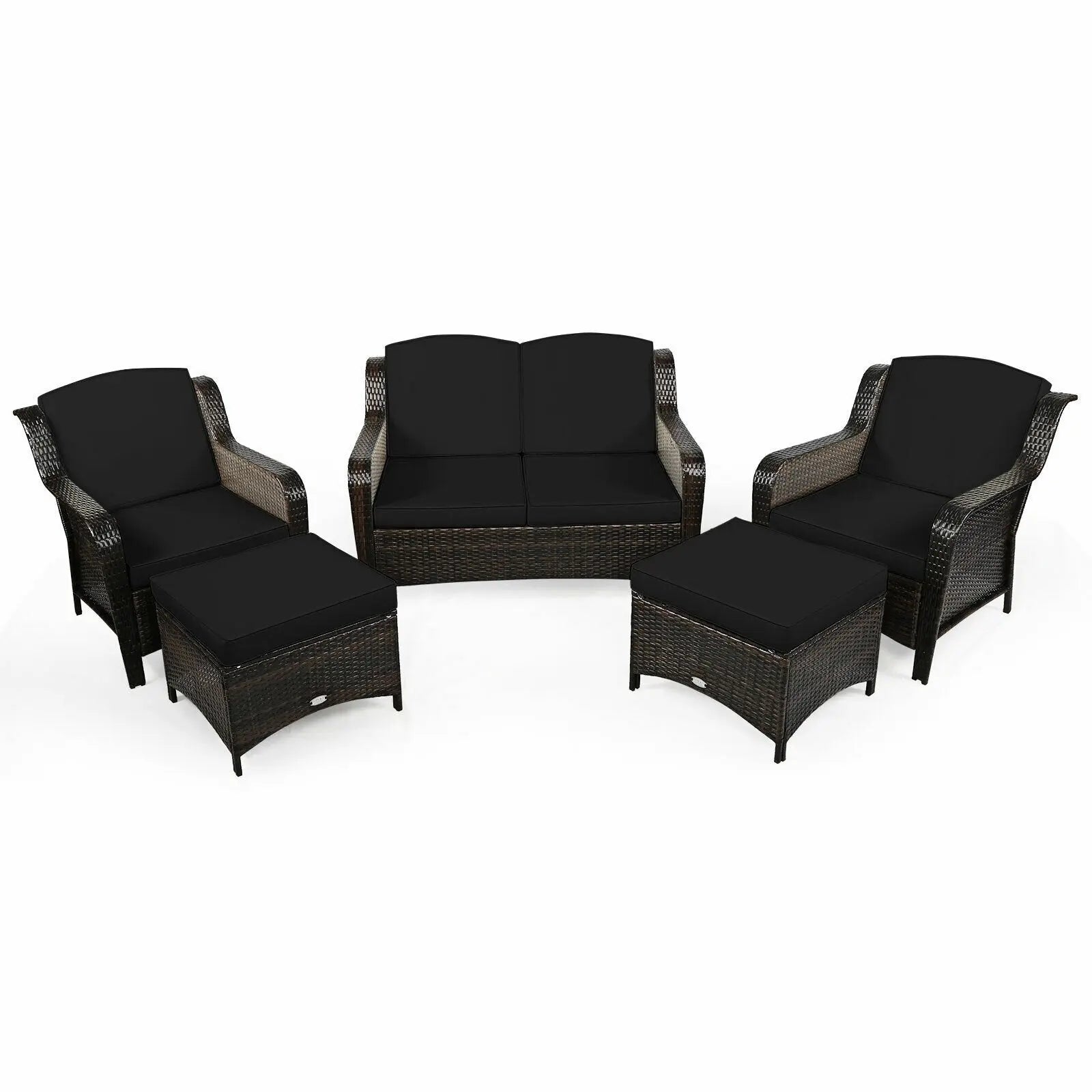 5 Pieces Patio Rattan Sofa Set with Cushion and Ottoman-Black Direct by Wilsons Home Store